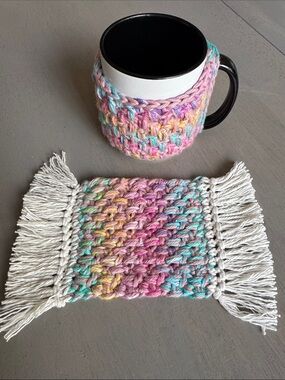 Crochet Mug Rug + Mug Warmer / Mug Cozy / Coaster 100% Cotton Great Gift! 💝